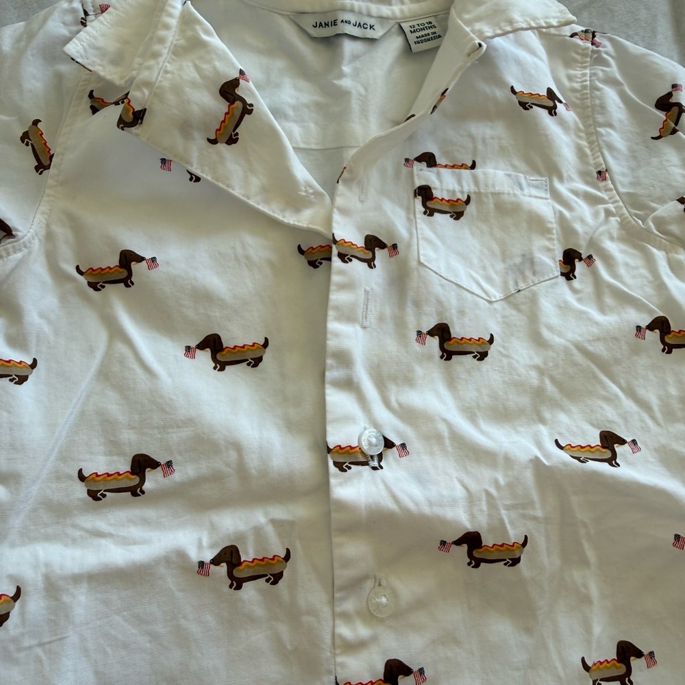 Janie and Jack White Hot Dog Print Men's Shirt